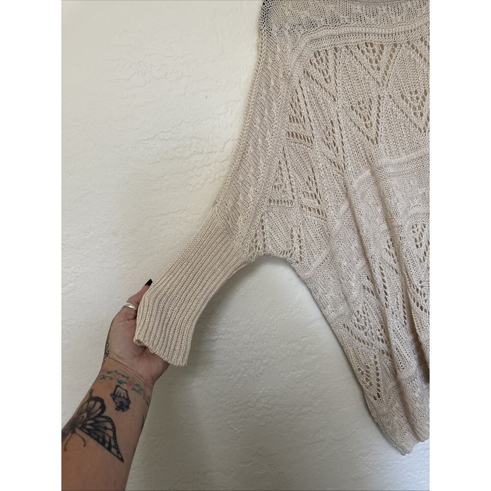 Oversized Drop Shoulder Cream beige Sweater Size Medium loose knit boho - Picture 5 of 11